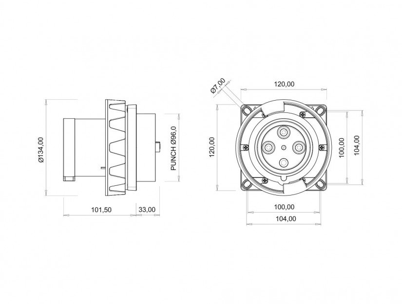 Bemis BC1-6504-7114 Cee Norm 4X125A Makine Fişi Kontak Koruma Çerçeveli RS 380V IP67