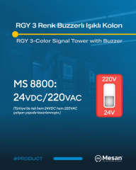 Mesan MS 8800 Ø50 RGY 3 Renk Buzzerlı Işıklı Kolon 220VAC/24VDC