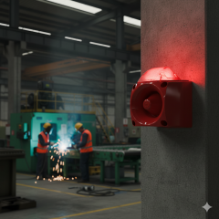 Mesan MS 3050.1.10.220VAC Endüstriyel Led Işıklı Siren Kırmızı Gövde