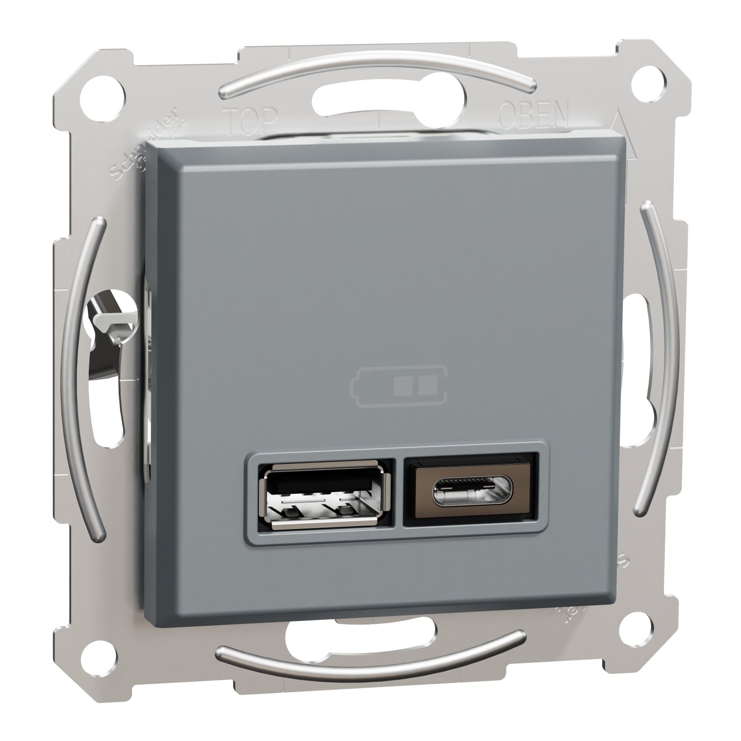Schneider Electric EPH2700362 Asfora Çelik İkili USB Prizi 2.4A TYPE+AC