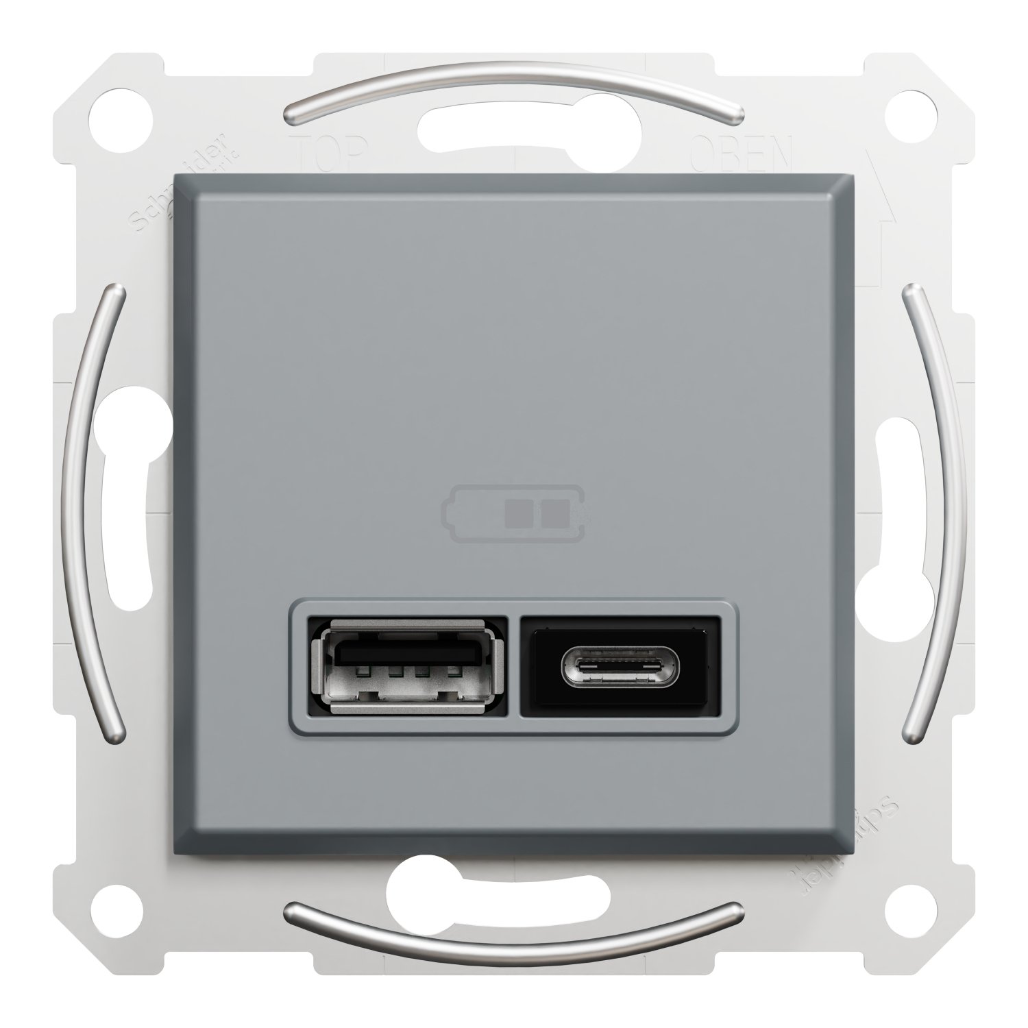Schneider Electric EPH2700362 Asfora Çelik İkili USB Prizi 2.4A TYPE+AC