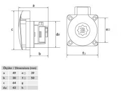 Bemis 1X16A 200/250V Mavi Pano Prizi Yatay Giriş IP44