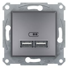Schneider Electric EPH2700262 Asfora Çelik İkili USB Prizi 2.1A Type A