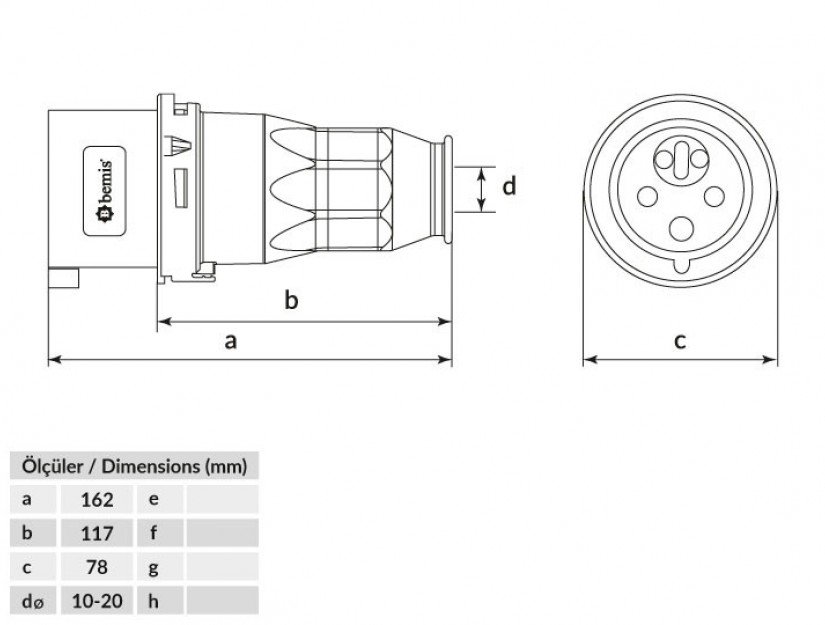 Bemis BC1-3505-2050 5X32A Enversör Düz Fiş 380V IP44