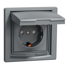 Schneider Electric EPH3100362 Asfora Çelik Çocuk Korumalı Kapaklı Topraklı Priz IP44 Çerçeveli