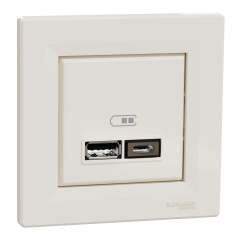 Schneider Electric EPH2700323 Asfora Krem USB Prizi İkili 2.4A Type A+C