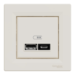 Schneider Electric EPH2700323 Asfora Krem USB Prizi İkili 2.4A Type A+C