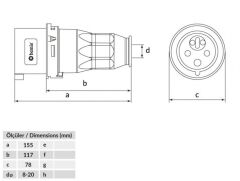 Bemis CEE NORM 5x16A Enversör Düz Fiş 380V IP44