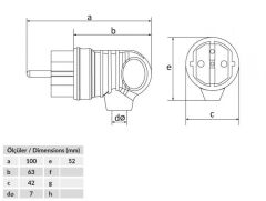 Bemis BK1-1402-2021 1X16A 220V Kauçuk Kulplu Eğik Fiş