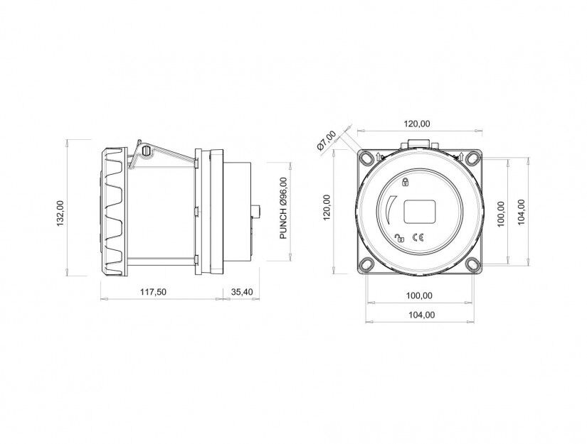 Bemis CEE Norm 5X125A 380V IP67 Makina Prizi (RS) Kontak Koruma Çerçeveli