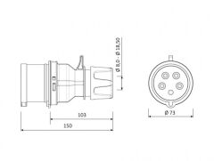 Bemis BC1-3505-2011 Cee Norm 5X32A 380V IP44 Düz Fiş