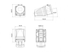Bemis BC1-1505-2535 Cee Norm 5X16A 380V IP44 90 Derece Eğik Duvar Priz