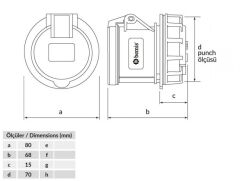 Bemis BC1-3505-2440 Cee Norm 5X32A 380V IP44 Düz Somunlu Priz