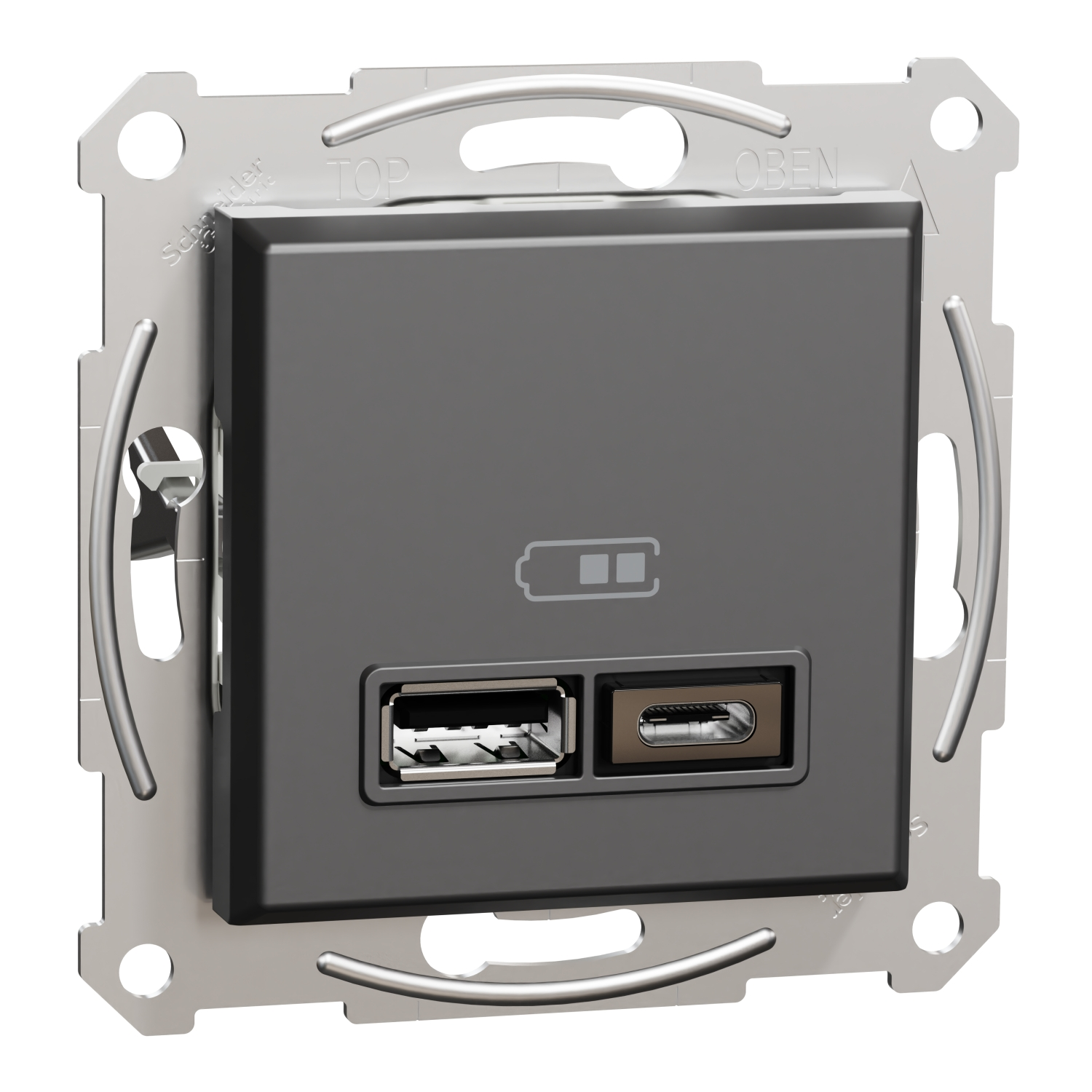 Schneider Electric EPH2700371 Asfora Antrasit USB Prizi İkili 2.4A Type A+C