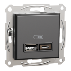 Schneider Electric EPH2700371 Asfora Antrasit USB Prizi İkili 2.4A Type A+C