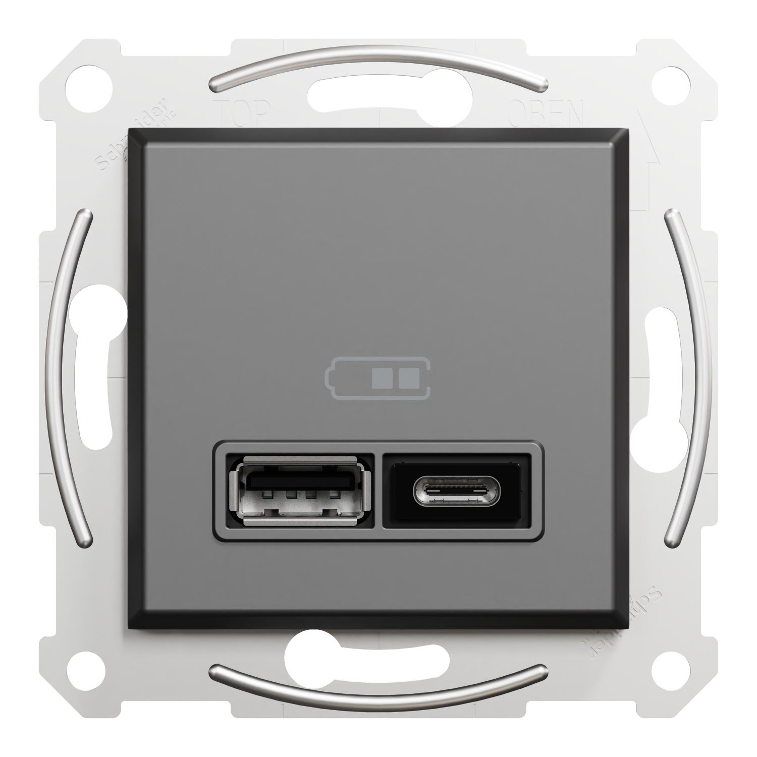 Schneider Electric EPH2700371 Asfora Antrasit USB Prizi İkili 2.4A Type A+C
