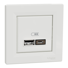 Schneider Electric EPH2700321 Asfora Beyaz İkili USB Prizi 2.4A Type A+C