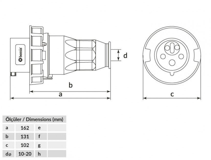 Bemis BC1-3505-7050 Cee Norm 5x32A Enversör Düz Fiş 380V IP67